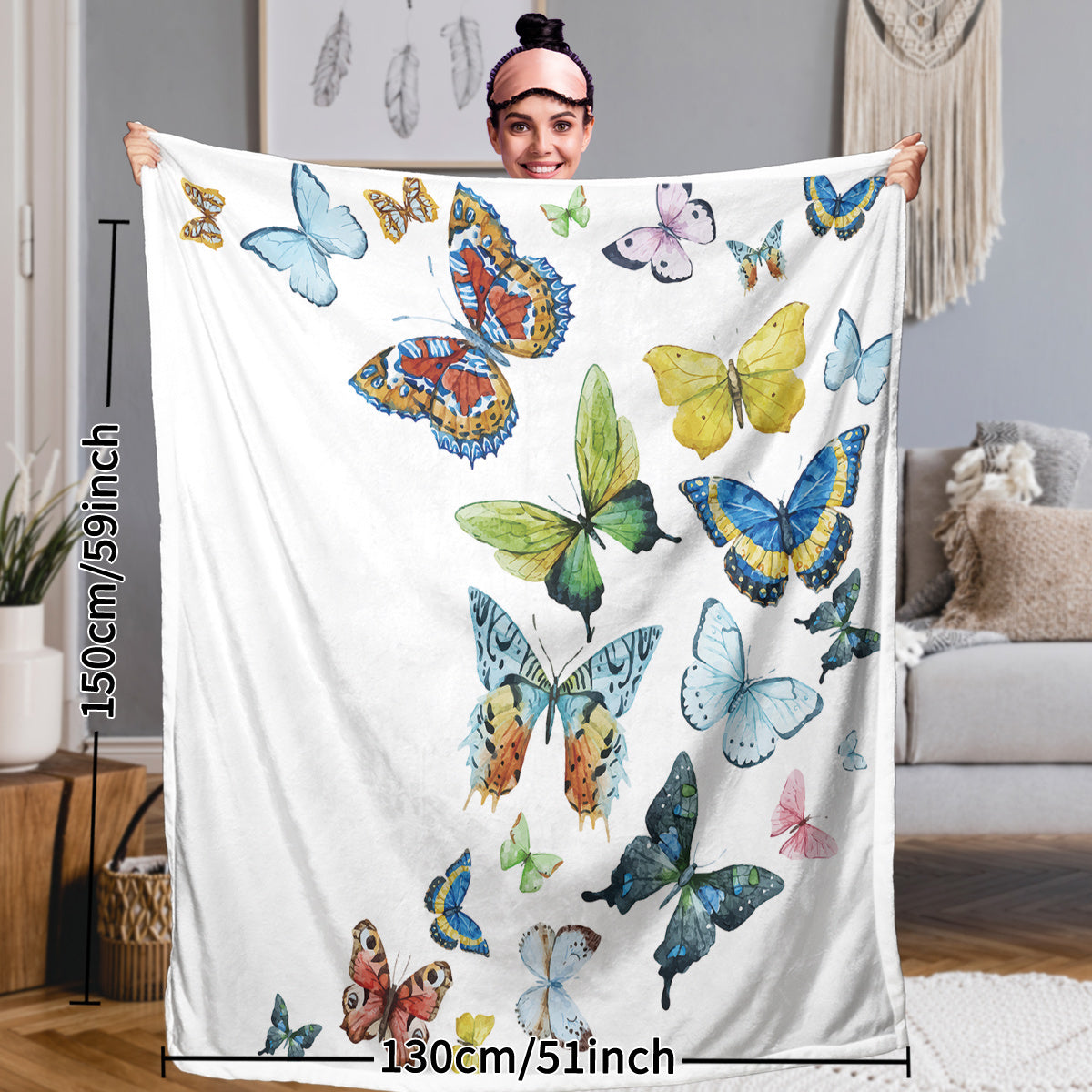 HKM-920915 Colorful Butterfly Reversible Sherpa Fleece Blanket - Soft, Warm, and Versatile Throw for Adults and Toddlers, 50x60 Inches and 60x80 Inches
