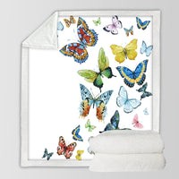 HKM-920915 Colorful Butterfly Reversible Sherpa Fleece Blanket - Soft, Warm, and Versatile Throw for Adults and Toddlers, 50x60 Inches and 60x80 Inches