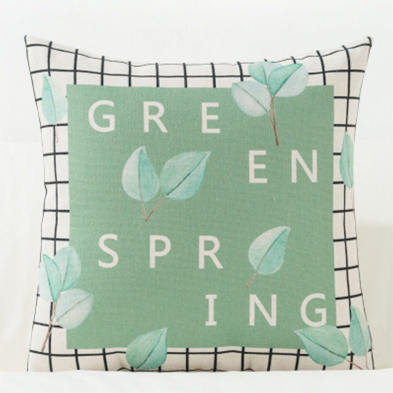 HKM-920979 Artistic Leaf Pattern Blended Fabric Pillow Cover - Plant Leaf Series