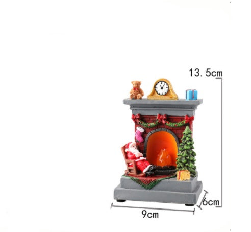 HKM-921043 Luminous Christmas Fireplace Night Lamp - Decorative Resin Ornament