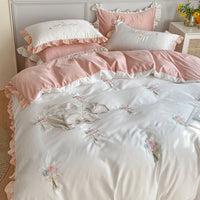 HKM-921235 Washed Silk Four-Piece Bed Sheet Set with Quilt Cover and Pillowcases