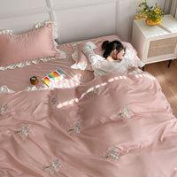 HKM-921235 Washed Silk Four-Piece Bed Sheet Set with Quilt Cover and Pillowcases