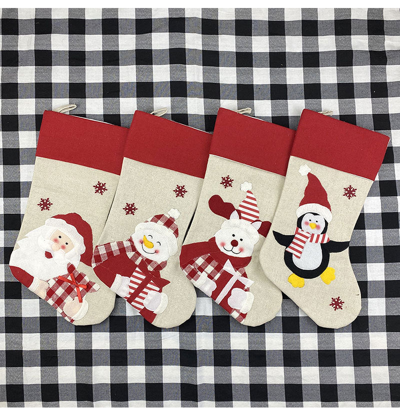 HKM-921363 Christmas Socks Pendant - Non-Woven Velvet and Linen Cloth, 47cm Tall, 22cm Opening