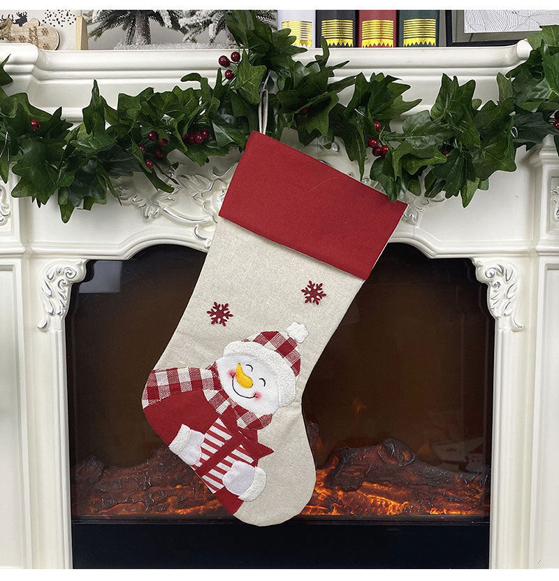 HKM-921363 Christmas Socks Pendant - Non-Woven Velvet and Linen Cloth, 47cm Tall, 22cm Opening