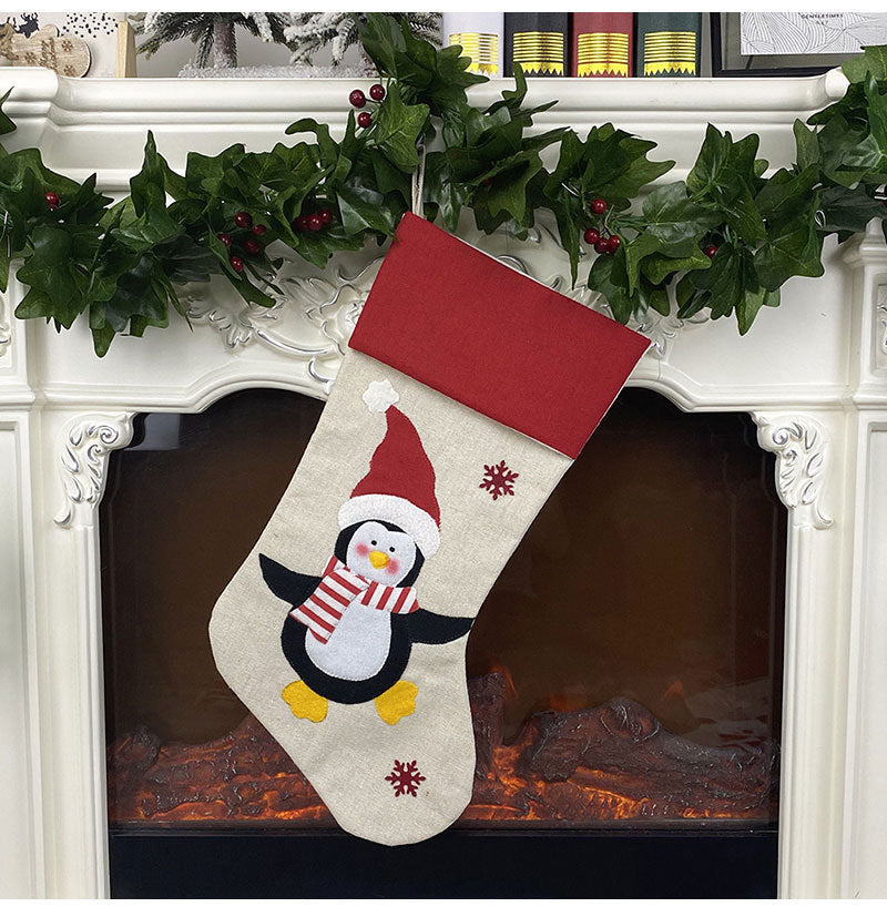 HKM-921363 Christmas Socks Pendant - Non-Woven Velvet and Linen Cloth, 47cm Tall, 22cm Opening