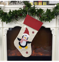 HKM-921363 Christmas Socks Pendant - Non-Woven Velvet and Linen Cloth, 47cm Tall, 22cm Opening