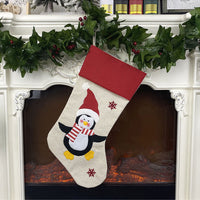 HKM-921363 Christmas Socks Pendant - Non-Woven Velvet and Linen Cloth, 47cm Tall, 22cm Opening