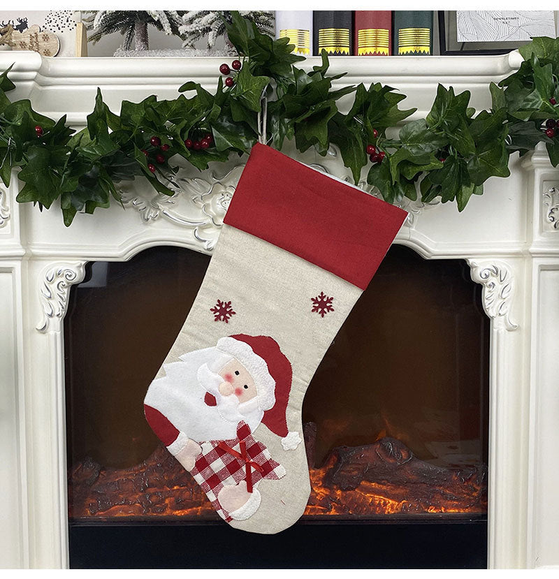 HKM-921363 Christmas Socks Pendant - Non-Woven Velvet and Linen Cloth, 47cm Tall, 22cm Opening