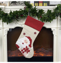HKM-921363 Christmas Socks Pendant - Non-Woven Velvet and Linen Cloth, 47cm Tall, 22cm Opening