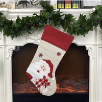 HKM-921363 Christmas Socks Pendant - Non-Woven Velvet and Linen Cloth, 47cm Tall, 22cm Opening