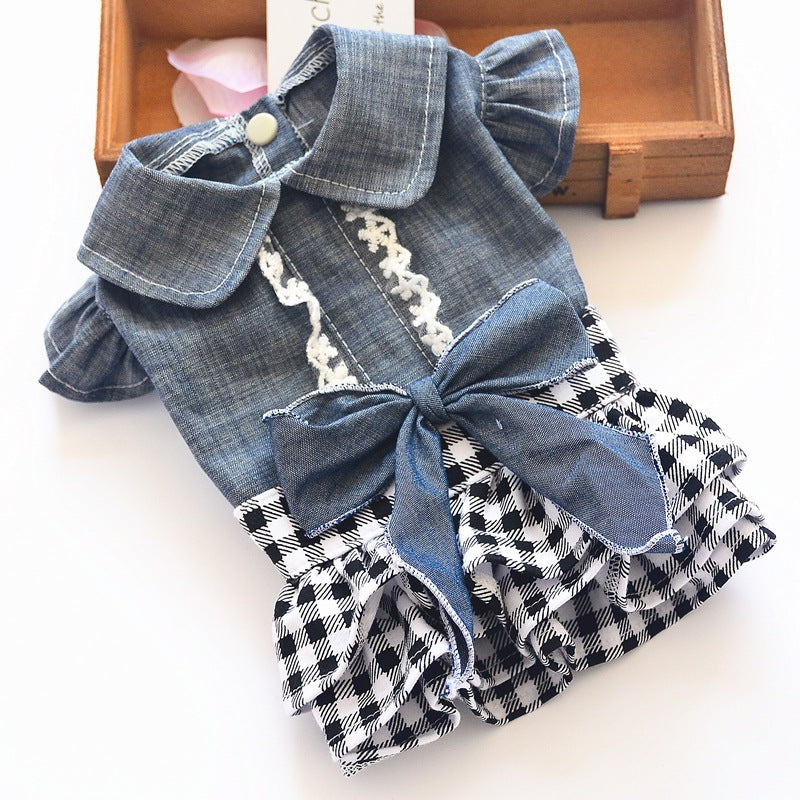 HKM-921363 Denim Princess Dress with Bowknot for Pets in Blue