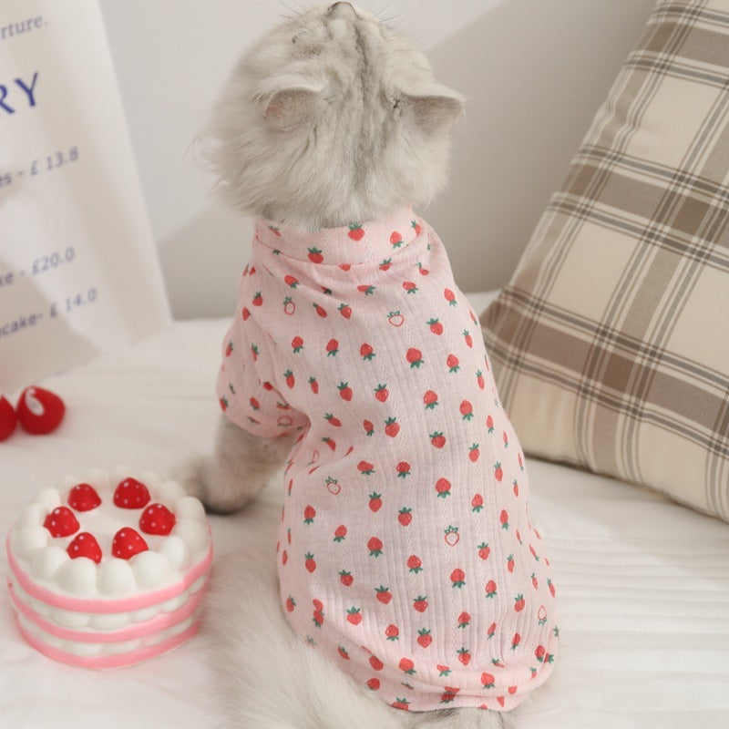 HKM-921491 Anti-Hair Loss Vest for Cats - Comfortable Cotton-Polyester Blend in Yellow and Pink, Multiple Sizes Available