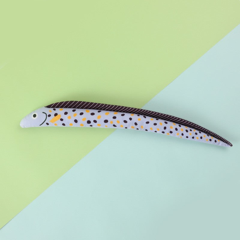 HKM-921555 Canvas Cat Teaser Stick with Simulation Fish Design for Dental Health and Play