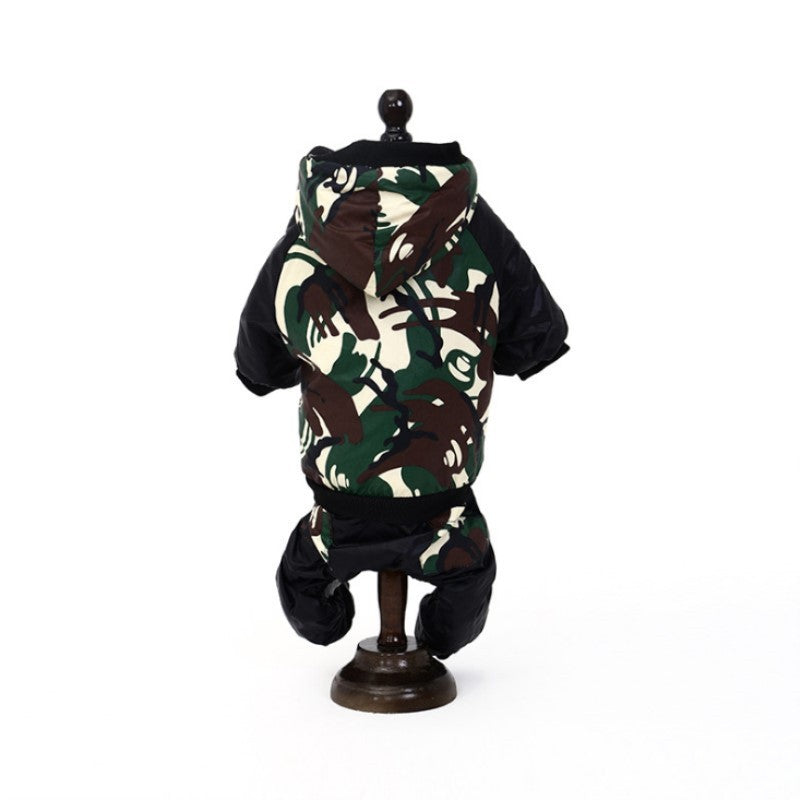 HKM-921619 Camouflage Hooded Cotton Jacket for Dogs in Blue, Green, and White