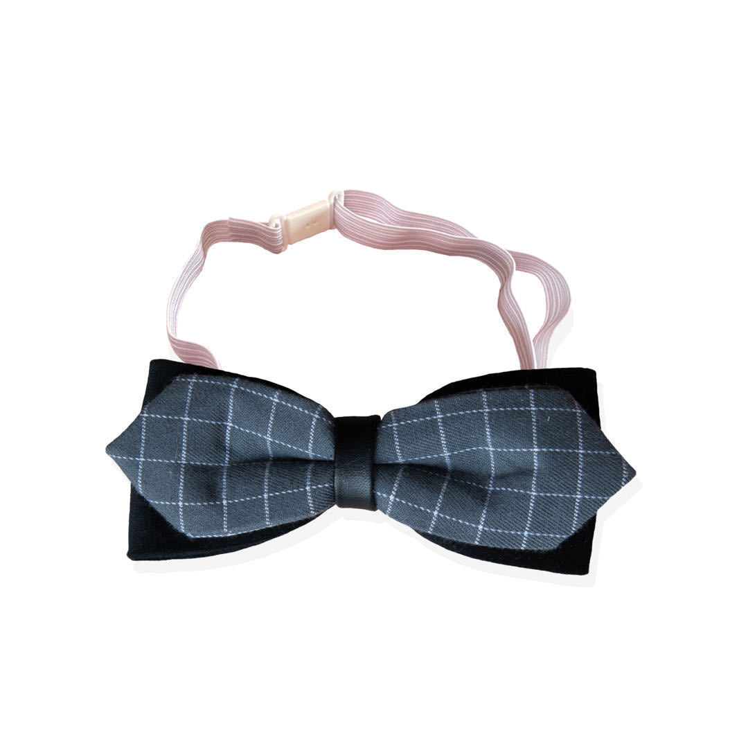 HKM-921619 Handmade Dog Bow Tie Collar in Wine Red Plaid, Gray Plaid, Caramel Dots - Perfect for Small & Medium Pets