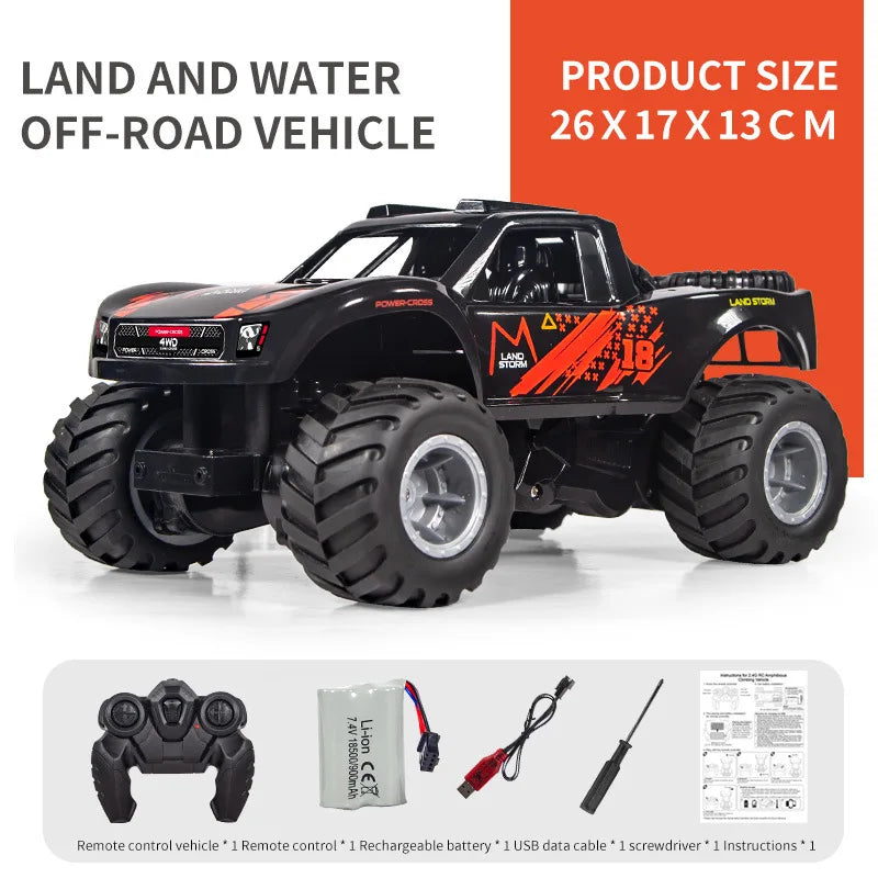 HKM-921747 2.4G Electric RC Amphibious Off-Road Vehicle with 360° 4WD, LED Lights, and Remote Controller