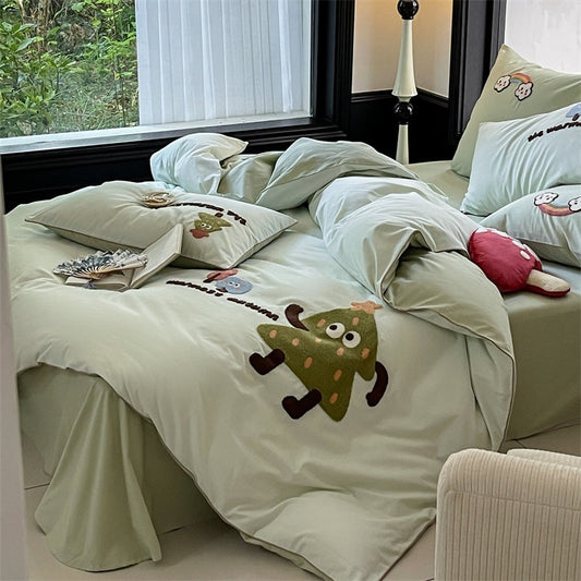 HKM-921747 Cartoon Cute Style Pure Cotton Sanding Duvet Cover and Bed Sheet Set