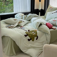 HKM-921747 Cartoon Cute Style Pure Cotton Sanding Duvet Cover and Bed Sheet Set