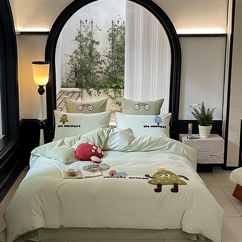 HKM-921747 Cartoon Cute Style Pure Cotton Sanding Duvet Cover and Bed Sheet Set