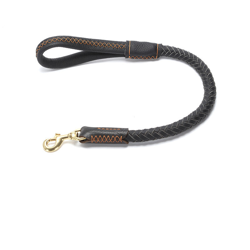HKM-921747 Leather Dog Leash with Anti-Breakaway Chain for Medium and Large Breeds