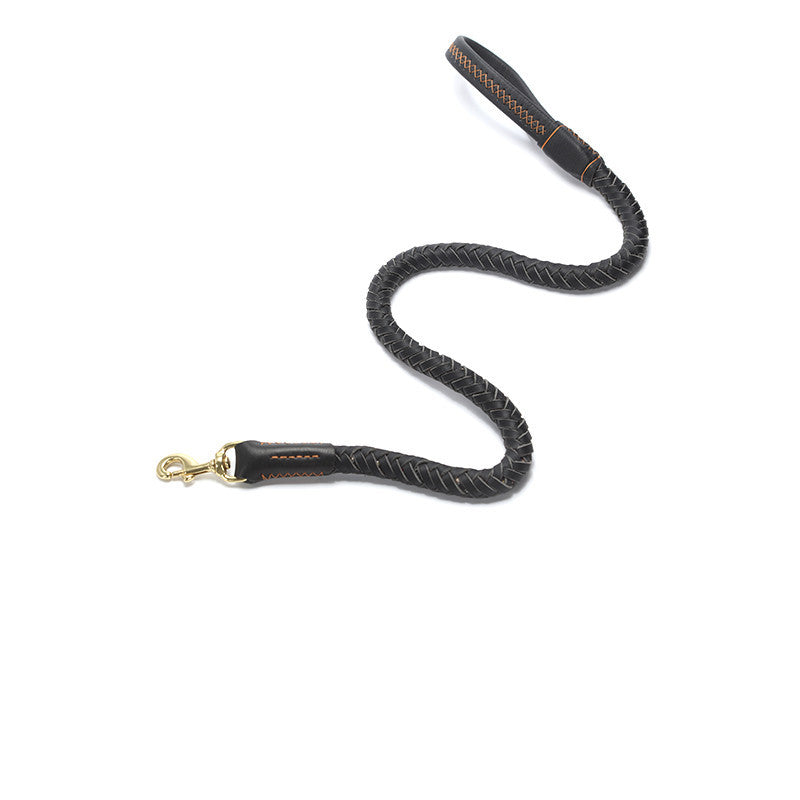 HKM-921747 Leather Dog Leash with Anti-Breakaway Chain for Medium and Large Breeds