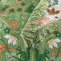 HKM-921747 Pure Cotton Double-Sided Gauze Towel Blanket in Greenish White with Floral Design - Multiple Sizes Available