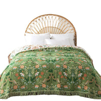 HKM-921747 Pure Cotton Double-Sided Gauze Towel Blanket in Greenish White with Floral Design - Multiple Sizes Available