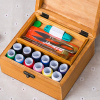 HKM-921747 Retro Solid Wood Sewing Box with Accessories - Portable Hand-Stitched Kit for Crafting