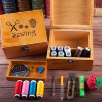 HKM-921747 Retro Solid Wood Sewing Box with Accessories - Portable Hand-Stitched Kit for Crafting