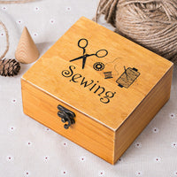 HKM-921747 Retro Solid Wood Sewing Box with Accessories - Portable Hand-Stitched Kit for Crafting