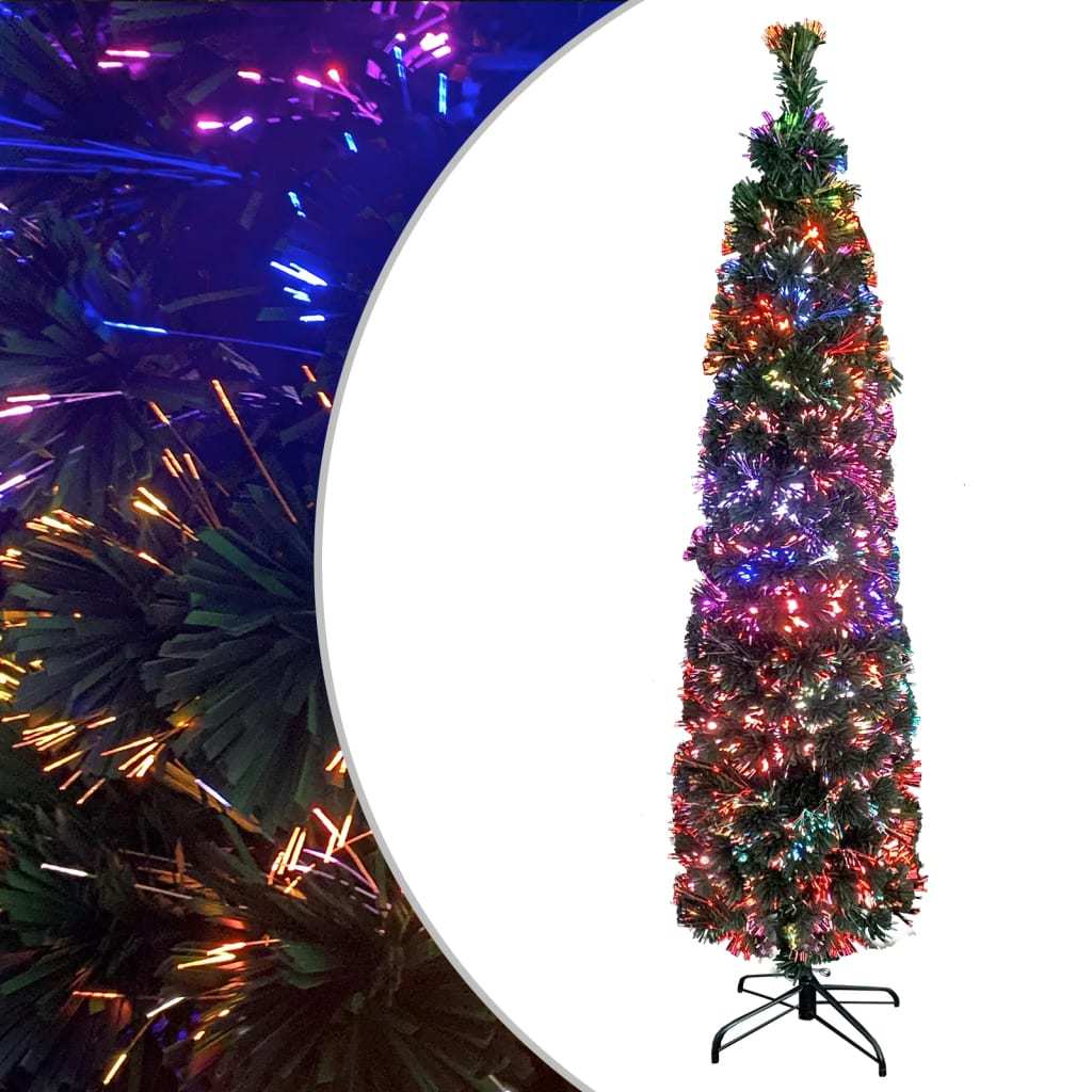 HKM-921875 Slim Fiber Optic Christmas Tree with Stand - 64 cm, Green, Multicolor Lights
