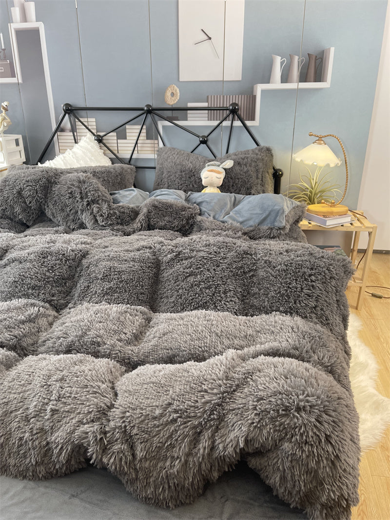 HKM-922067 Winter Mink Velvet Bed Set - Thermal Storage, 4-Piece Collection for Various Bed Sizes