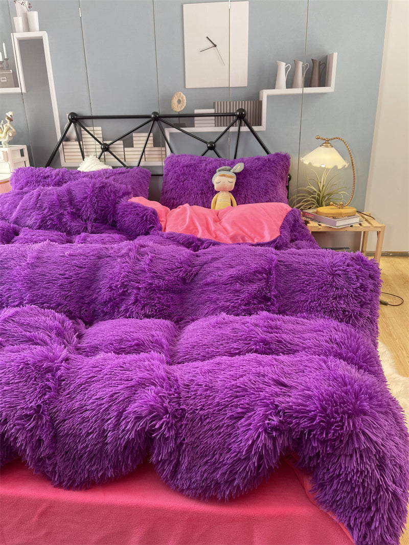 HKM-922067 Winter Mink Velvet Bed Set - Thermal Storage, 4-Piece Collection for Various Bed Sizes