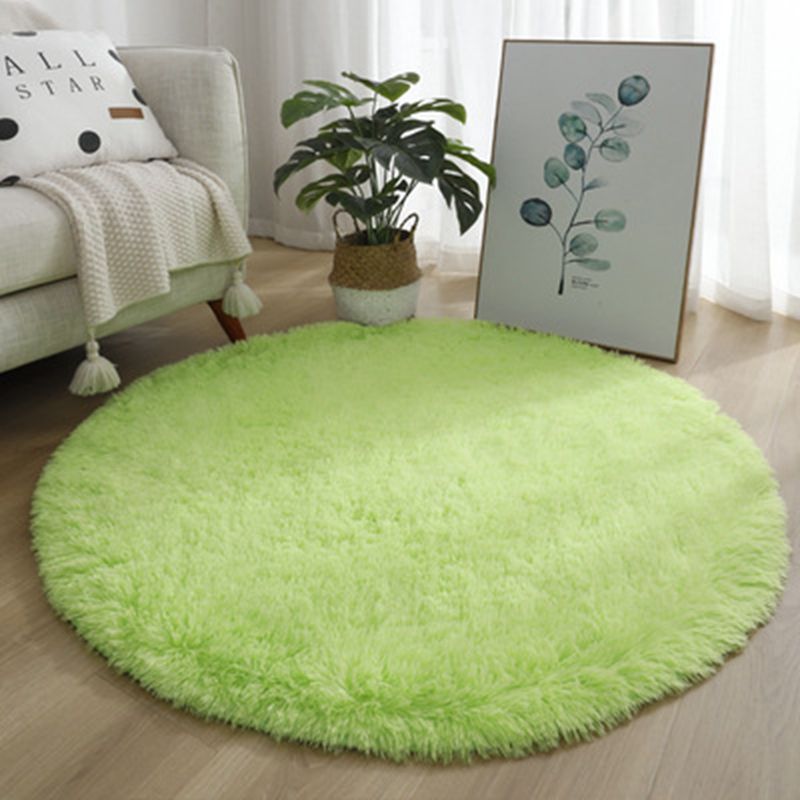 HKM-922131 Silk Wool Tie Dye Round Carpet - Soft Long Hair Floor Mat for Bedroom and Living Room