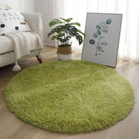 HKM-922131 Silk Wool Tie Dye Round Carpet - Soft Long Hair Floor Mat for Bedroom and Living Room