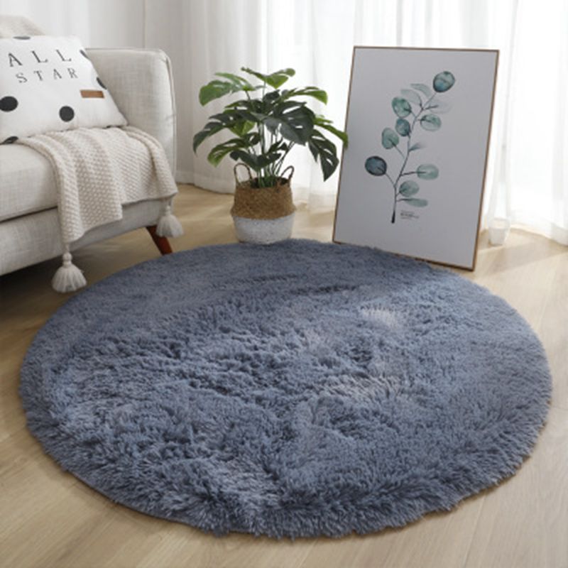 HKM-922131 Silk Wool Tie Dye Round Carpet - Soft Long Hair Floor Mat for Bedroom and Living Room