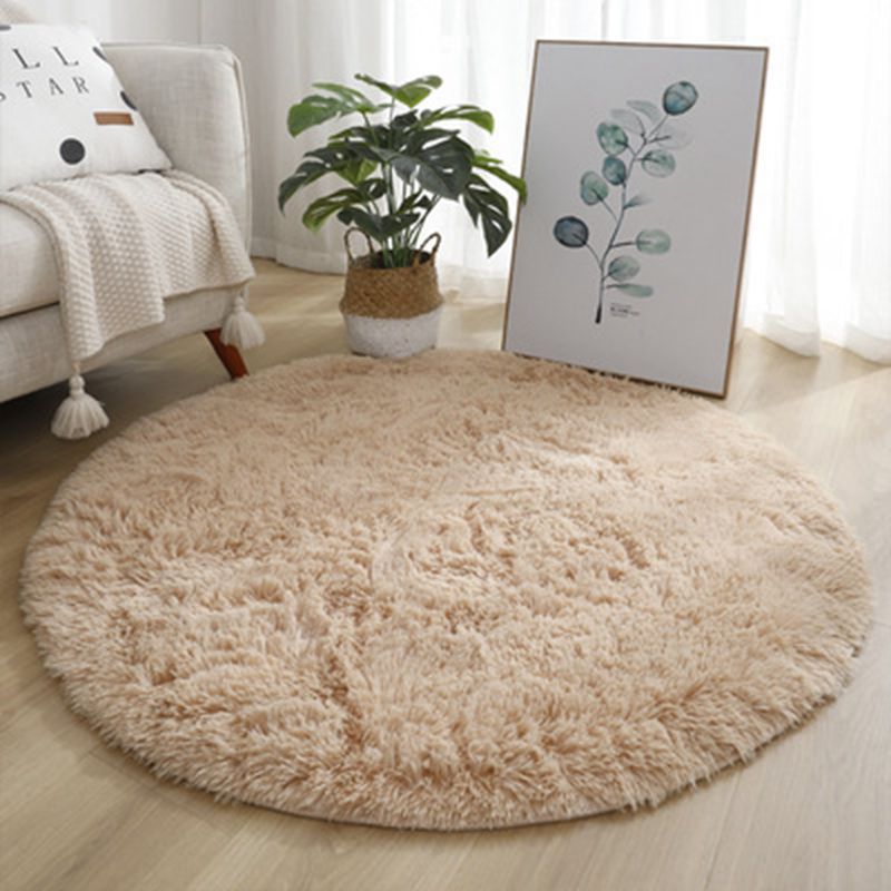 HKM-922131 Silk Wool Tie Dye Round Carpet - Soft Long Hair Floor Mat for Bedroom and Living Room