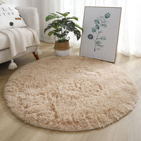 HKM-922131 Silk Wool Tie Dye Round Carpet - Soft Long Hair Floor Mat for Bedroom and Living Room