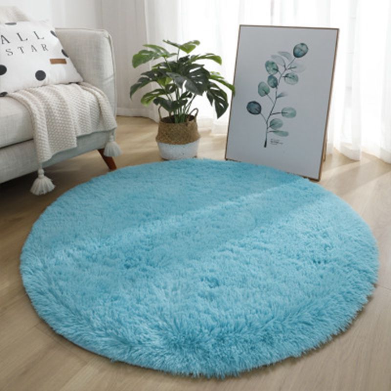 HKM-922131 Silk Wool Tie Dye Round Carpet - Soft Long Hair Floor Mat for Bedroom and Living Room