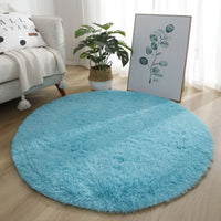 HKM-922131 Silk Wool Tie Dye Round Carpet - Soft Long Hair Floor Mat for Bedroom and Living Room