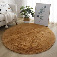 HKM-922131 Silk Wool Tie Dye Round Carpet - Soft Long Hair Floor Mat for Bedroom and Living Room