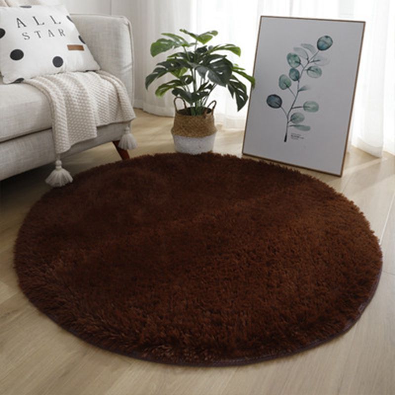 HKM-922131 Silk Wool Tie Dye Round Carpet - Soft Long Hair Floor Mat for Bedroom and Living Room