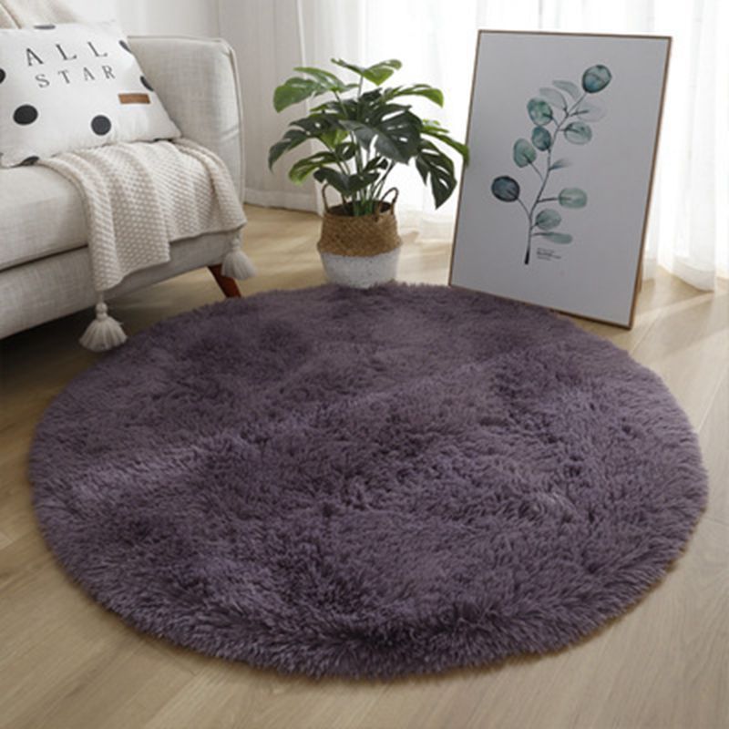 HKM-922131 Silk Wool Tie Dye Round Carpet - Soft Long Hair Floor Mat for Bedroom and Living Room