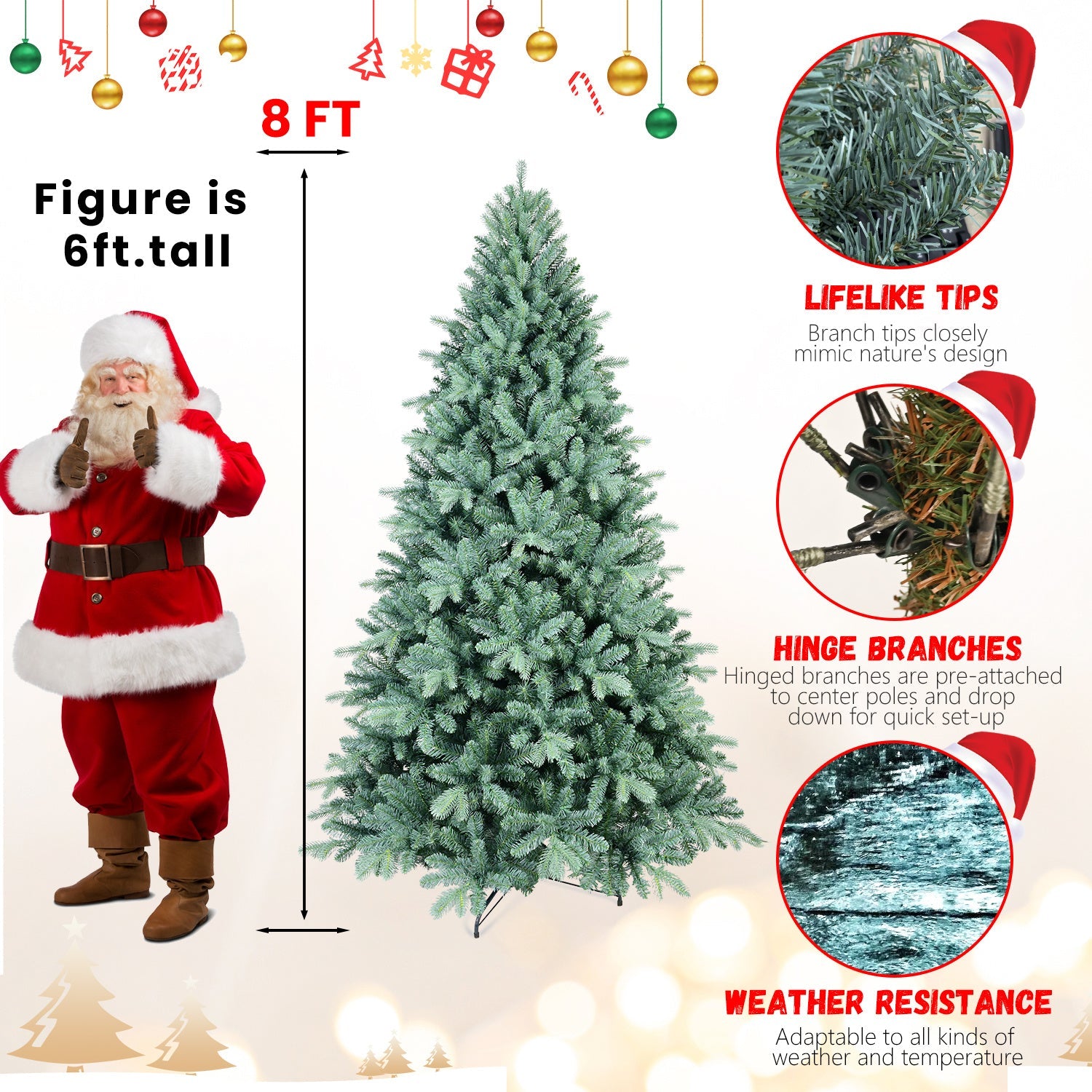 HKM-922195 Blue Hybrid PE/PVC Christmas Tree - 6ft, 7.5ft, 8ft Options Available, Automatic Assembly, Steel Wire Frame