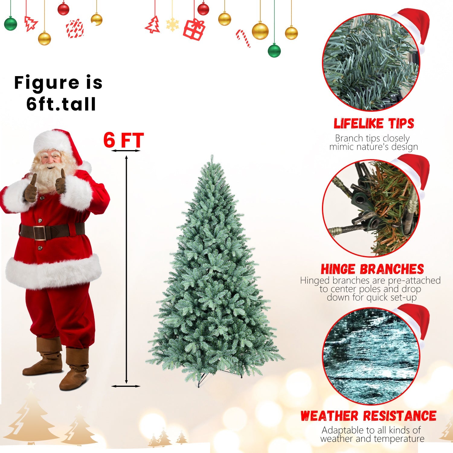 HKM-922195 Blue Hybrid PE/PVC Christmas Tree - 6ft, 7.5ft, 8ft Options Available, Automatic Assembly, Steel Wire Frame