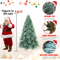 HKM-922195 Blue Hybrid PE/PVC Christmas Tree - 6ft, 7.5ft, 8ft Options Available, Automatic Assembly, Steel Wire Frame