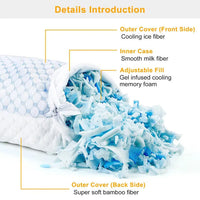 HKM-922195 Cooling Memory Foam Pillow with Adjustable Shredded Foam and Double-Sided Cover