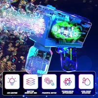 HKM-922707 Automatic Electric Bubble Machine with Soap Solution and Flashing Light - Fun for Ages 5 and Up
