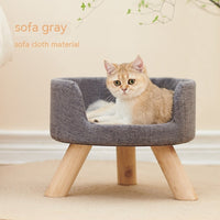 HKM-922707 Cozy Semi-Enclosed Solid Wood Cat Nest for Winter Comfort