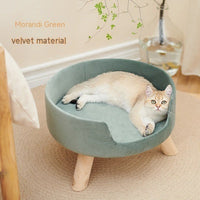 HKM-922707 Cozy Semi-Enclosed Solid Wood Cat Nest for Winter Comfort
